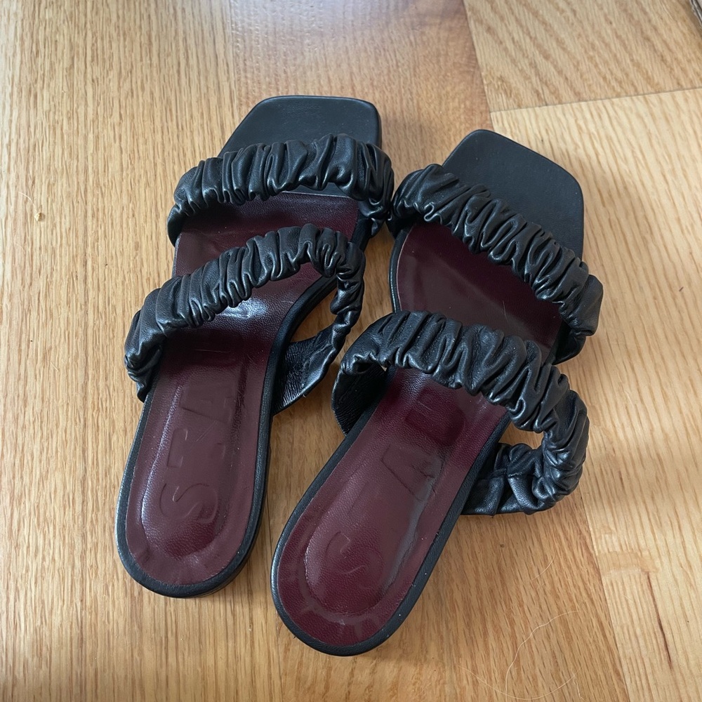 Staub Black Maya Ruched Leather Slides
